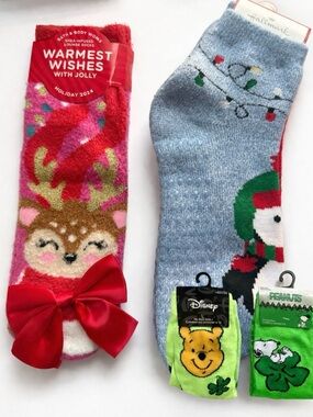 Bath & Body Works Kids Red Reindeer Fuzzy Lounge Socks - 'Warmest Wishes'